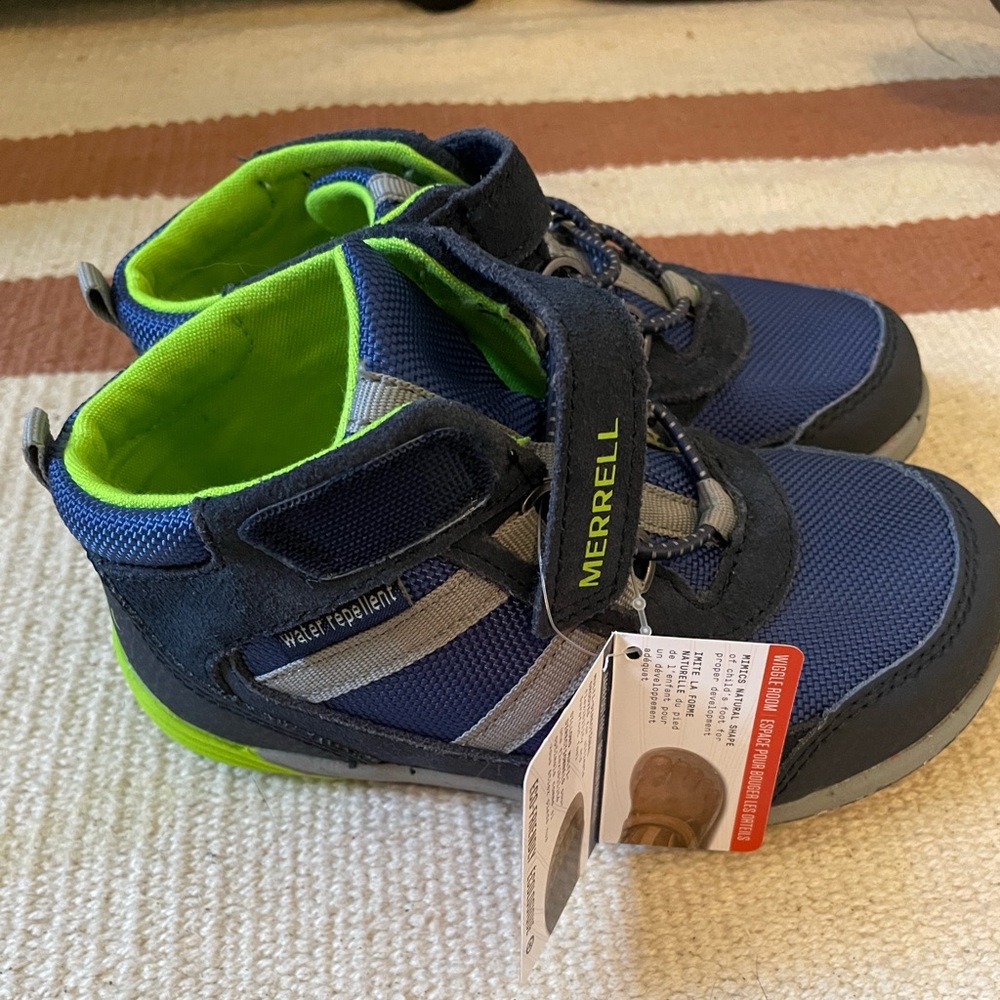 BRAND NEW Merrell Bare Steps Ridge Hiker Kids Size 10 Little Kid Navy/Green